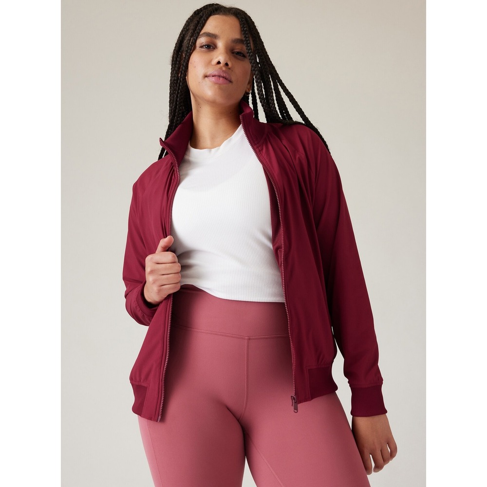 Athleta‎ Brooklyn Burgundy Full Zip Track Jacket Athleisure Mesh Lined XS
